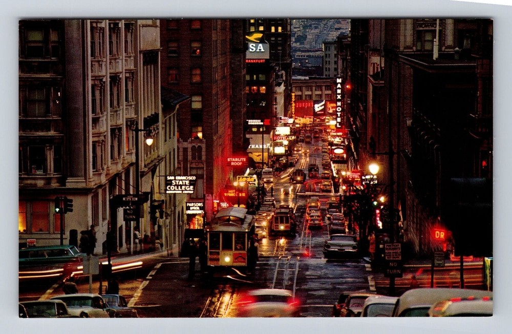 San Francisco CA-California, Cable Cars Powell Street at Night, Vintage Postcard