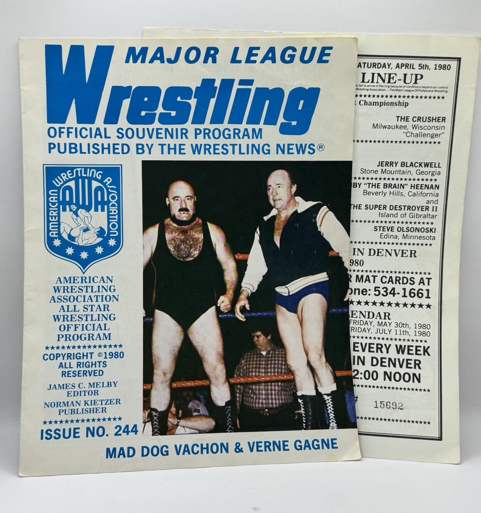1980 AWA Major League Wrestling Program w/line up #244 Denver CO Vachon Gagne