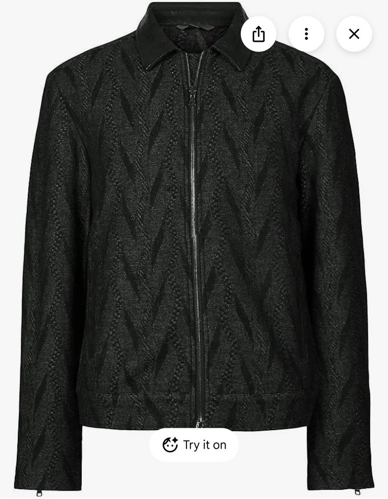 John Varvatos Men's Bergen Jacquard Zip-Up Wool Jacket Black Size XL NWT $ 798