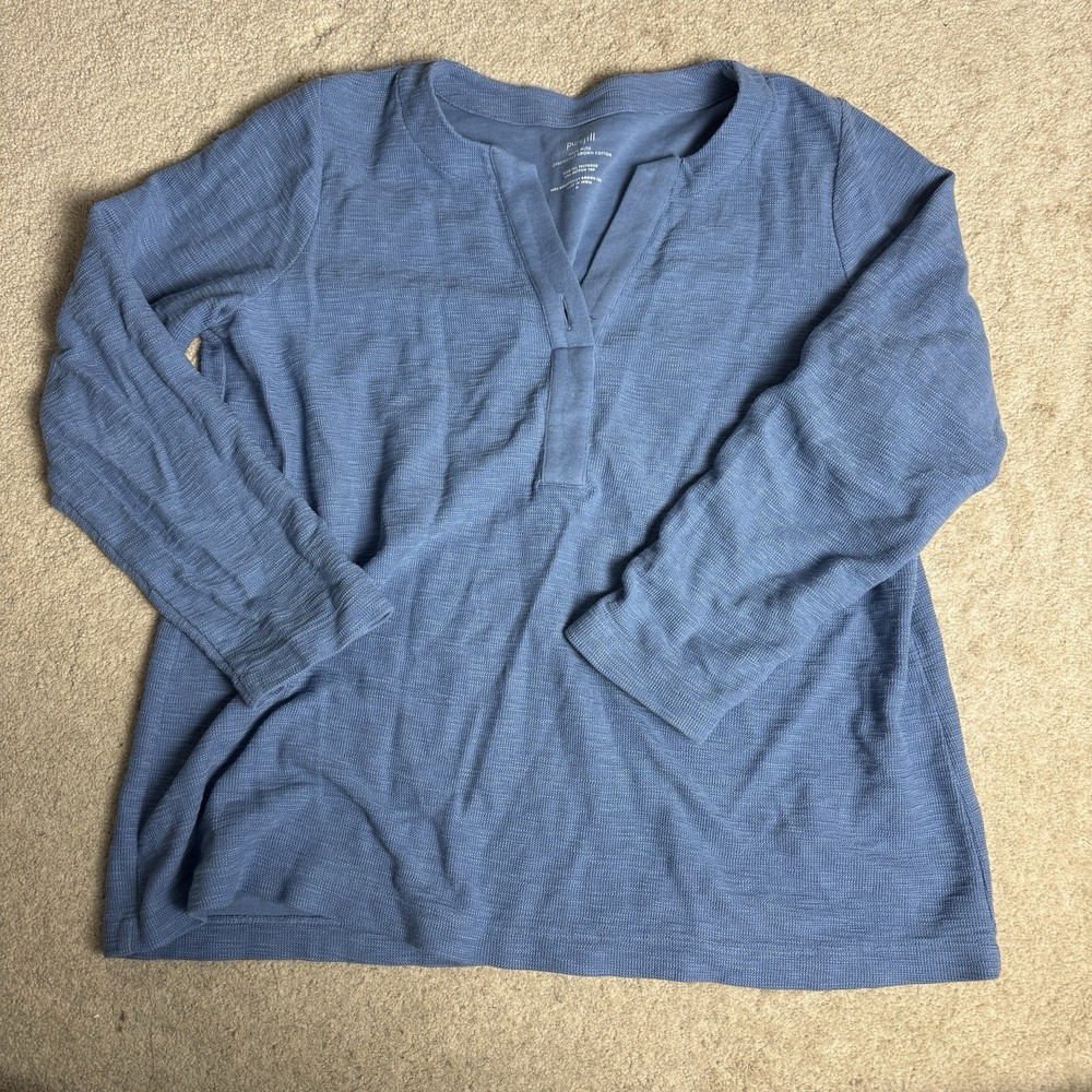 Pure J Jill Henley Womens 100% Organic Cotton Sweatshirt Medium Blue