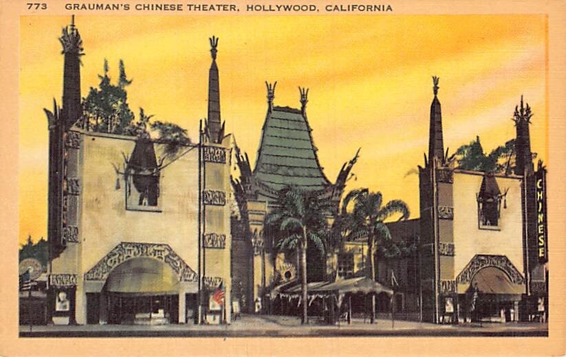 Postcard CA:  Grauman's Chinese Theatre, Hollywood, California, Vintage Linen