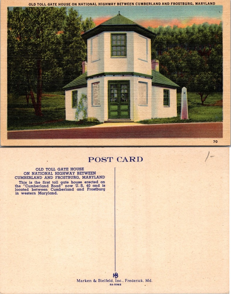 Old Toll Gate House Cumberland and Frostburg Maryland MD Postcard