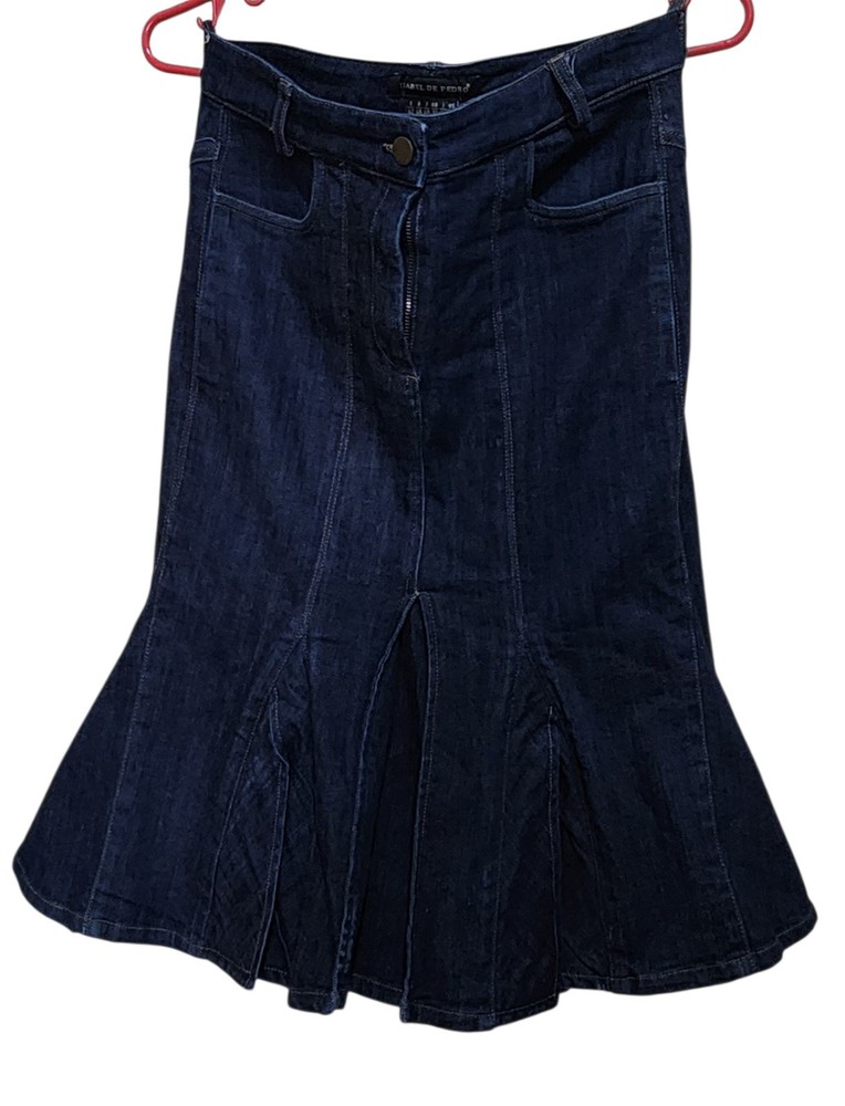 Isabel de Pedro Denim Skirt EU 42 Blue Stretch Flared Mermaid Made Spain