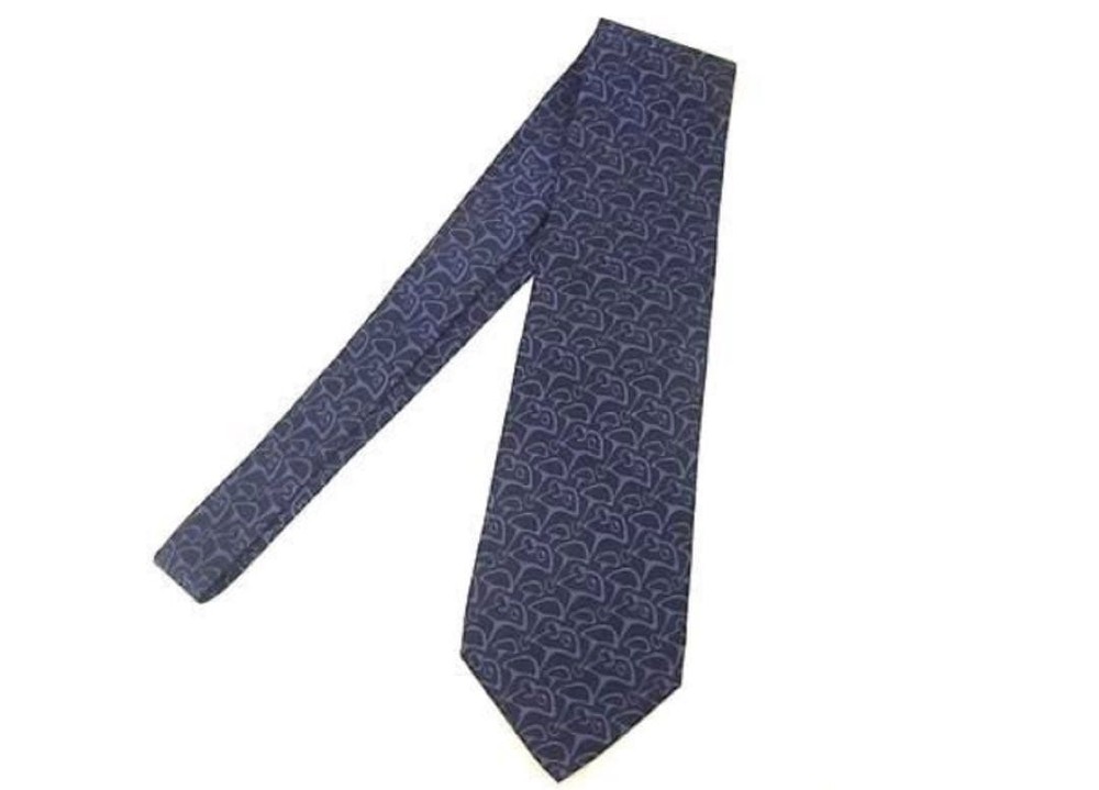 GUCCI Necktie Tie Navy All over pattern Men's 100% Silk Made in Italy Authentic
