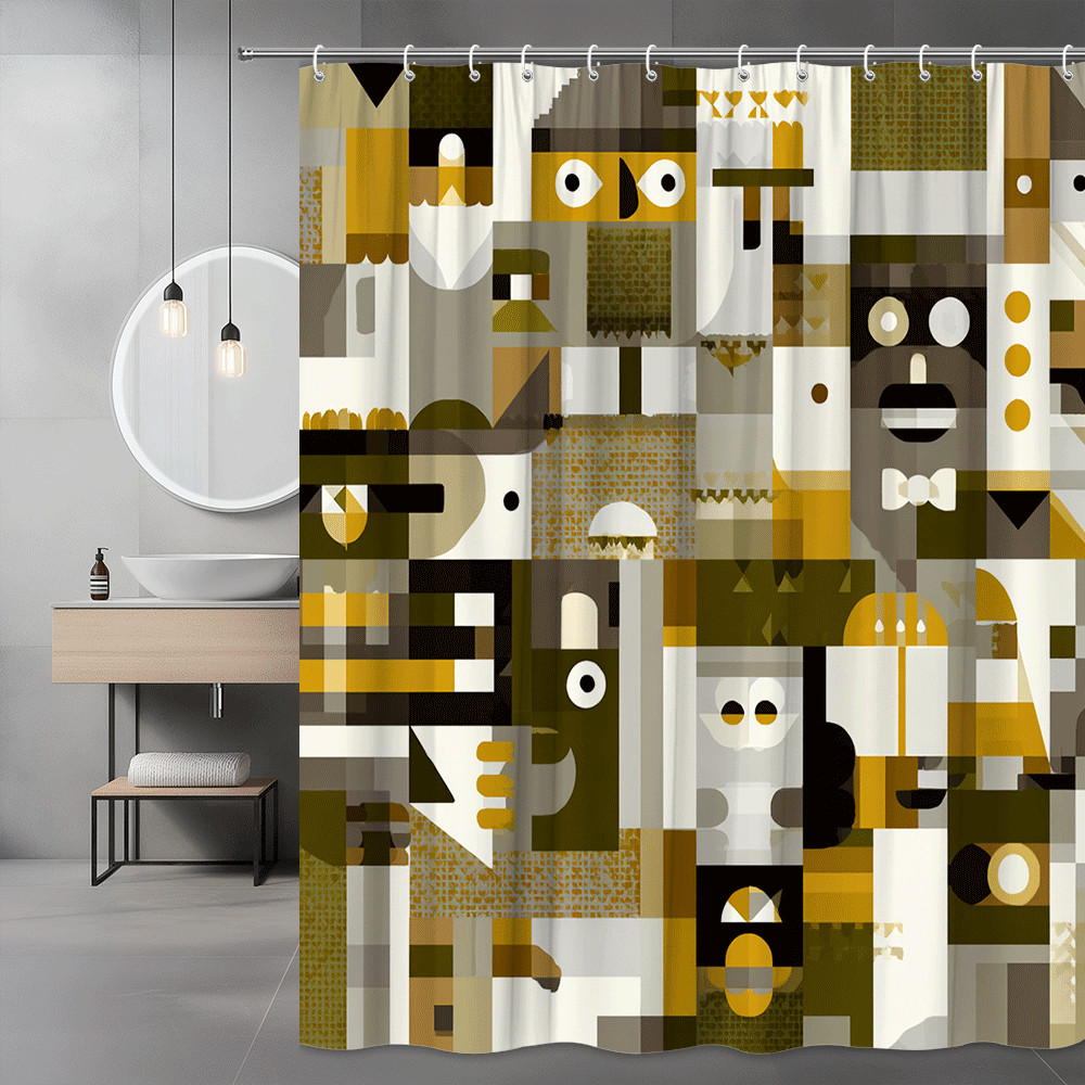 Abstract Owl Shower Curtain Geometric Animal Print