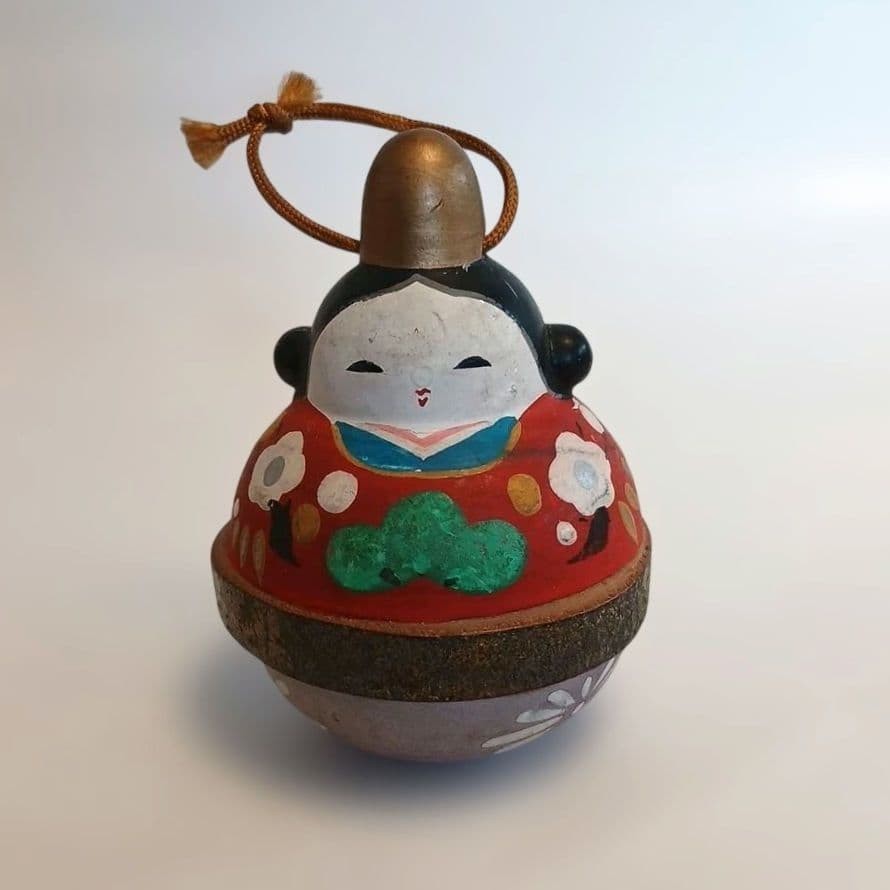 Kokeshi Traditional Wooden Doll Red Black Floral Design Collectible Decor