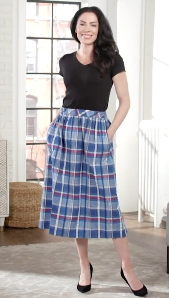 Joan Rivers Regular Madras Plaid Midi Skirt Blue Multi XS