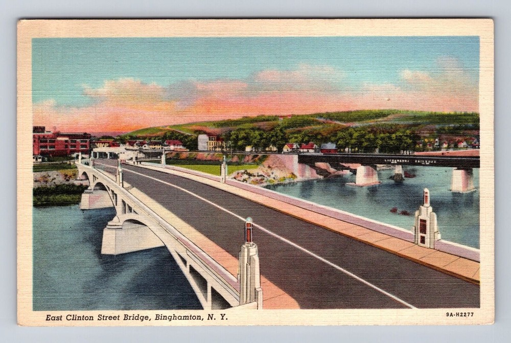 Binghamton NY-New York, East Clinton Street Bridge, Vintage c1942 Postcard