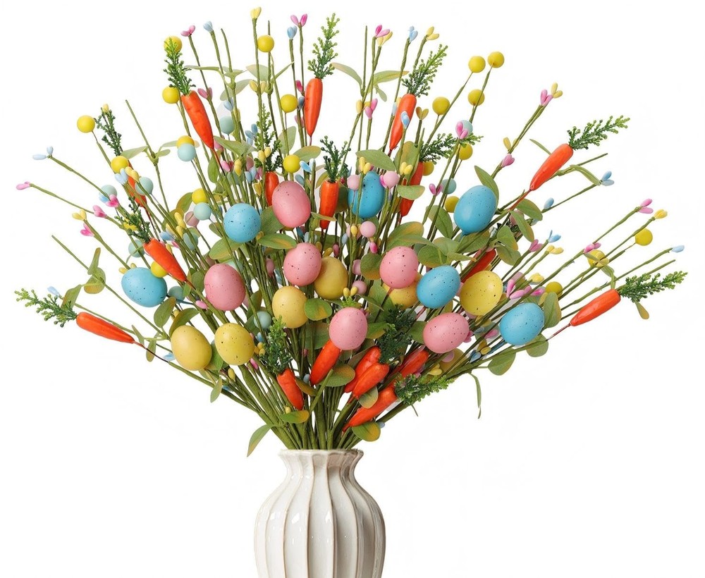 Easter Decorations 6 Pack Easter Stems 17 Inch Artificial Egg Picks with Carr...