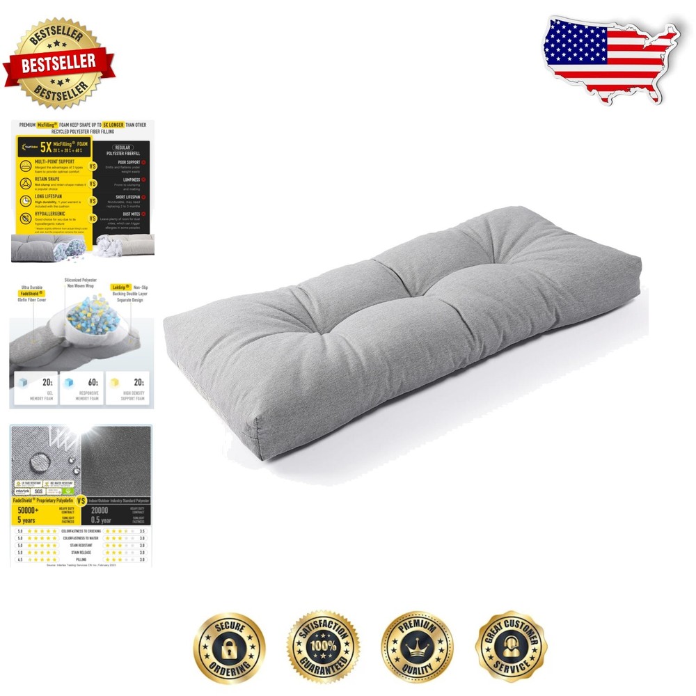 Durable Tufted Memory Foam Bench Cushion with LokGrip for Indoors & Outdoors