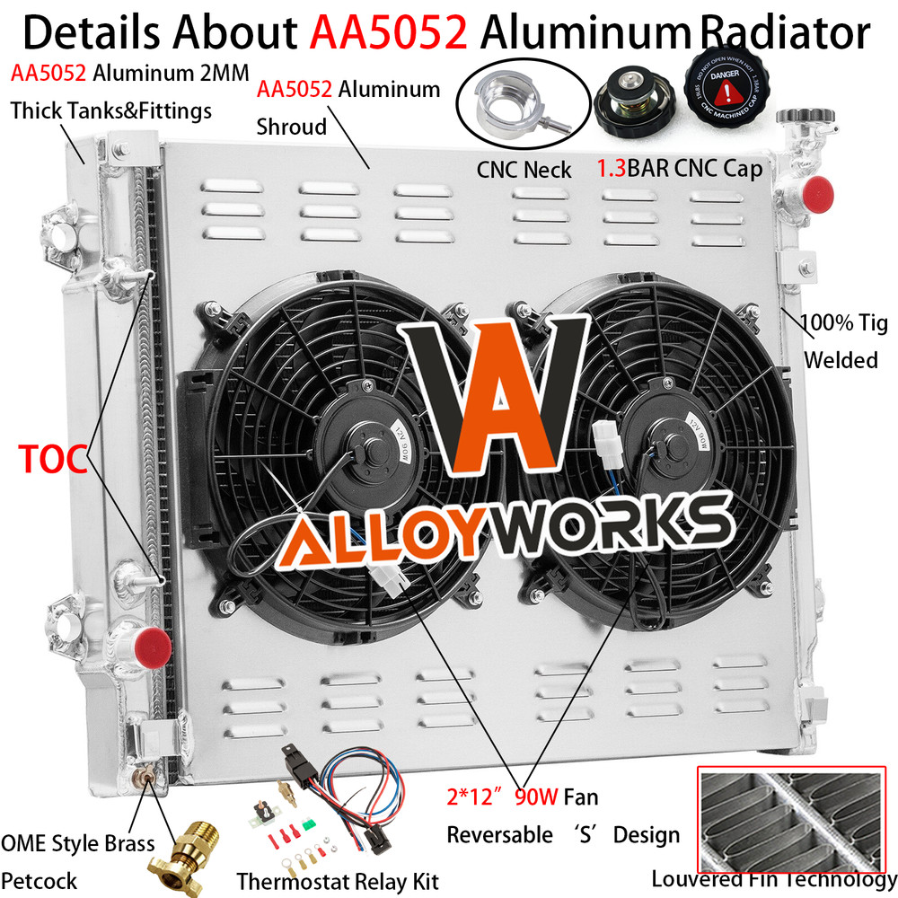 4Row Aluminum Radiator+Shroud&Fan for 2016-2023 Toyota Tacoma 2.7L L4 3.5L V6.