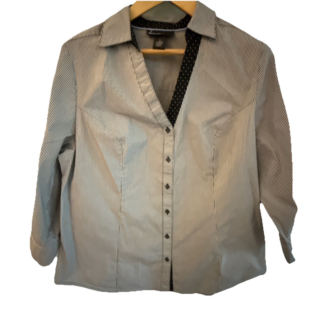 Lane Bryant Pinstriped Button Down Blouse, Professional, Black/White, Size 18