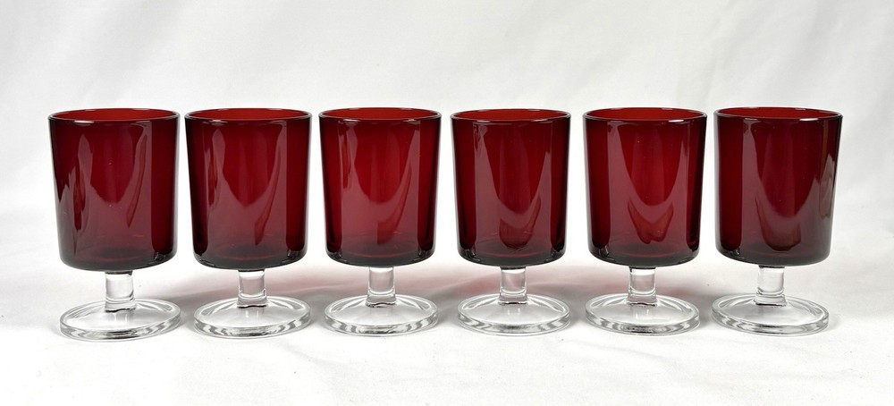 💥Set 6 Vintage Luminarc Cavalier Ruby Red Wine Glasses France 4”.