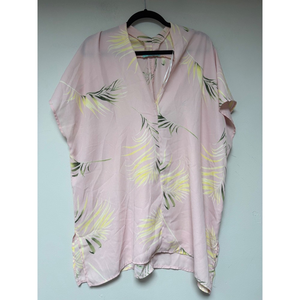 Karlie Pink Palm Leaf Tropical Kimono Cardigan Top Oversized L XL