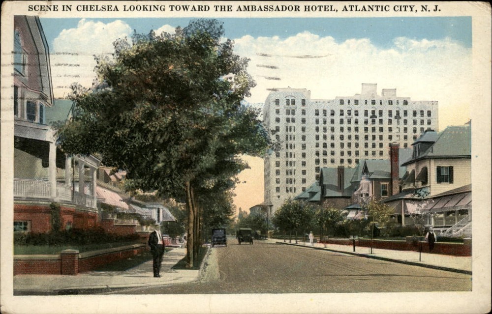 Chelsea looking toward Ambassador Hotel Atlantic City NJ ~ 1921 postcard