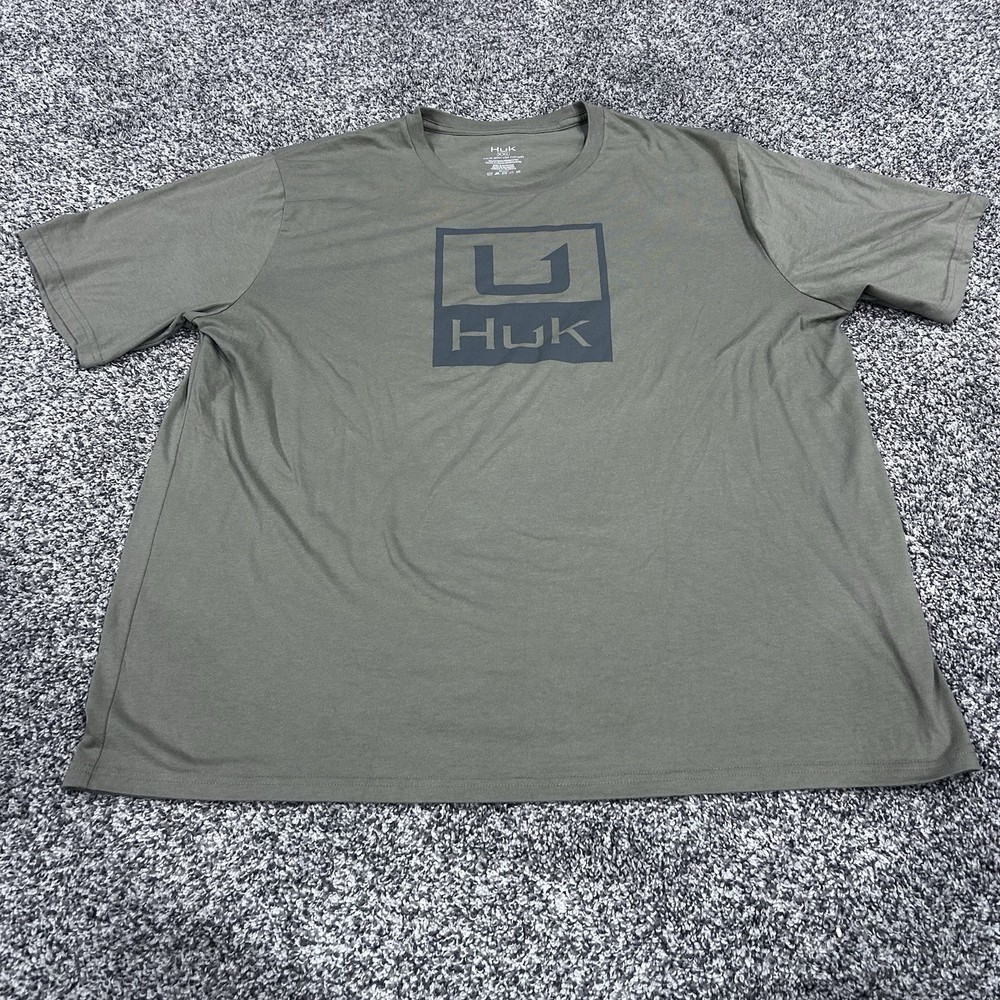 HUK Mens Performance Fishing Logo Tee, Short Sleeve Size XXL Green Outdoor