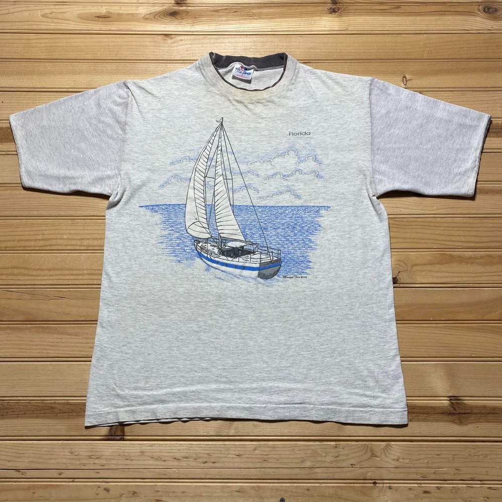 Vintage 90s Florida Sailboat Sailing Beach Tropical Souvenir T-Shirt USA - Large