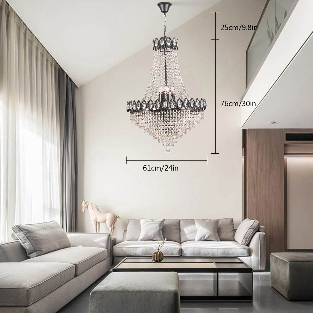 Luxury Crystal Chandelier Pendant Lamp Dimmable Hanging Light Height-Adjustable