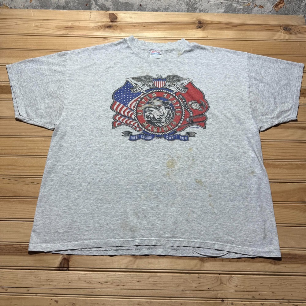 Vintage 1994 United States Marines Bulldog American Flag Heather T-Shirt - XXL