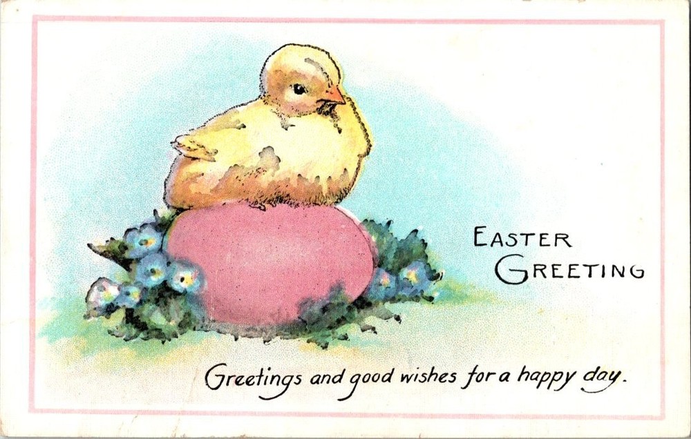 Vintage Easter Chick on Egg Postcard - Greetings From Grandma Hill c1910s