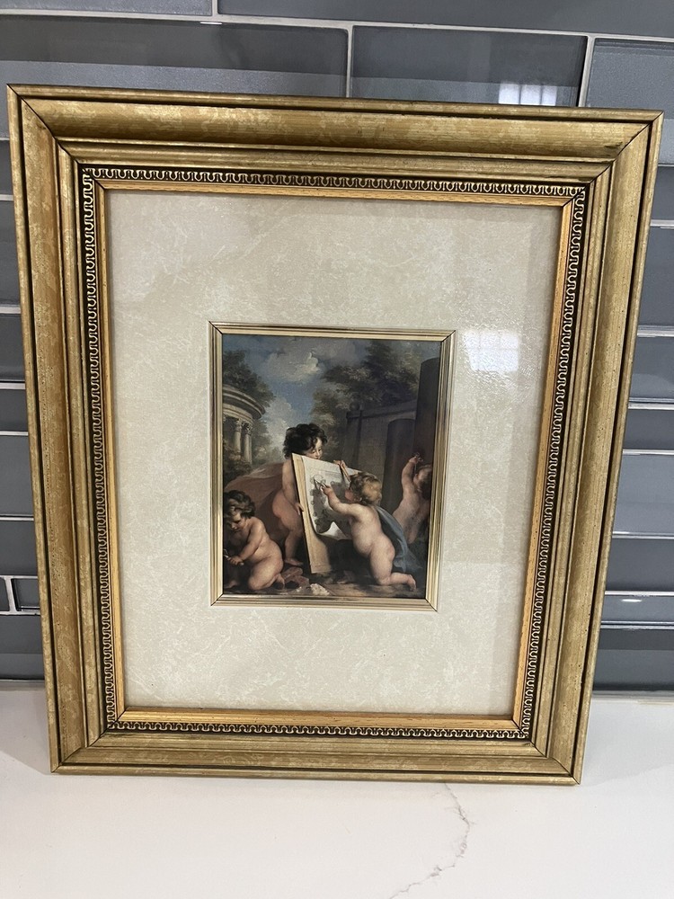 Matted Framed Art Print Angels/Cherubs Of Sistine Chapel By Raphael Gold Frame