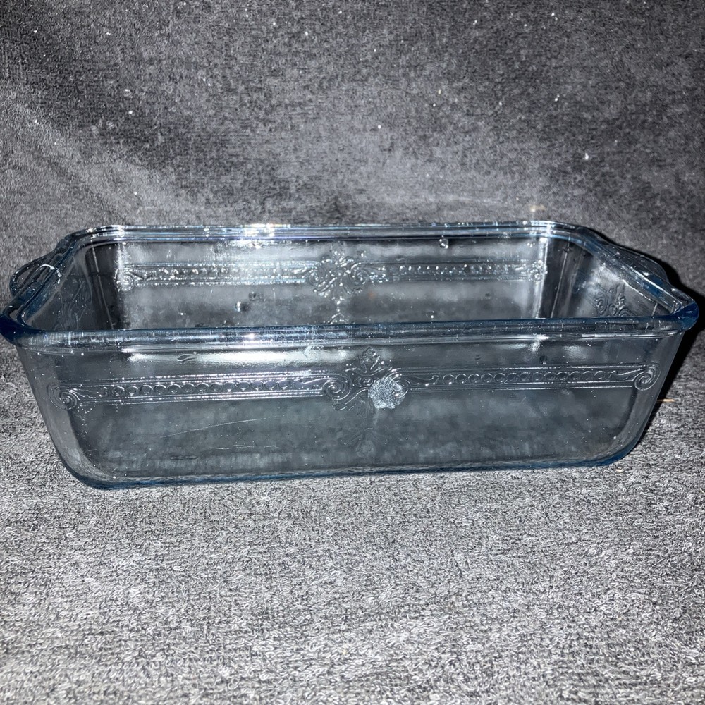 Vintage FIRE KING Sapphire Blue Philbe Design Glass Loaf Pan 9 x 5 Oven Proof