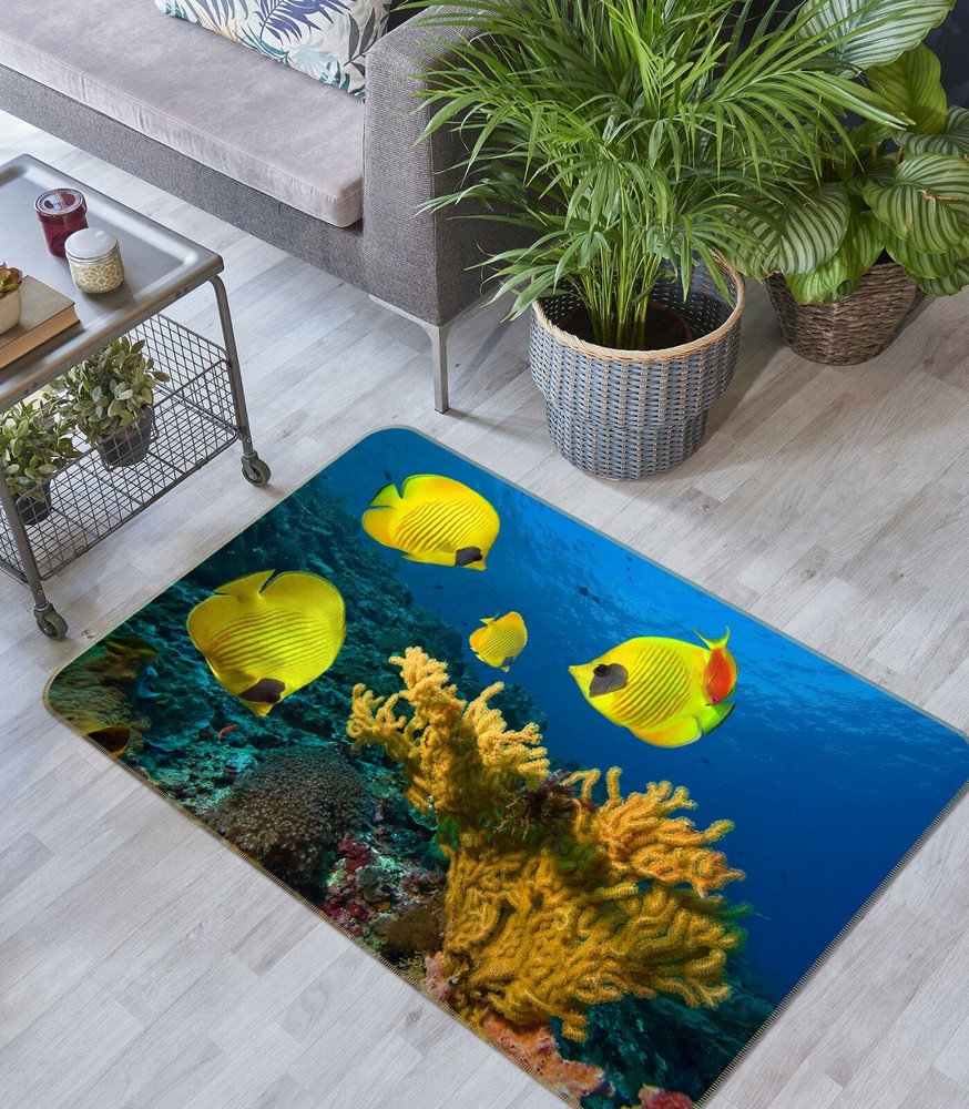 3D Yellow Coral Fish O3133 Animal Non Slip Rug Mat Elegant Photo Carpet Fay