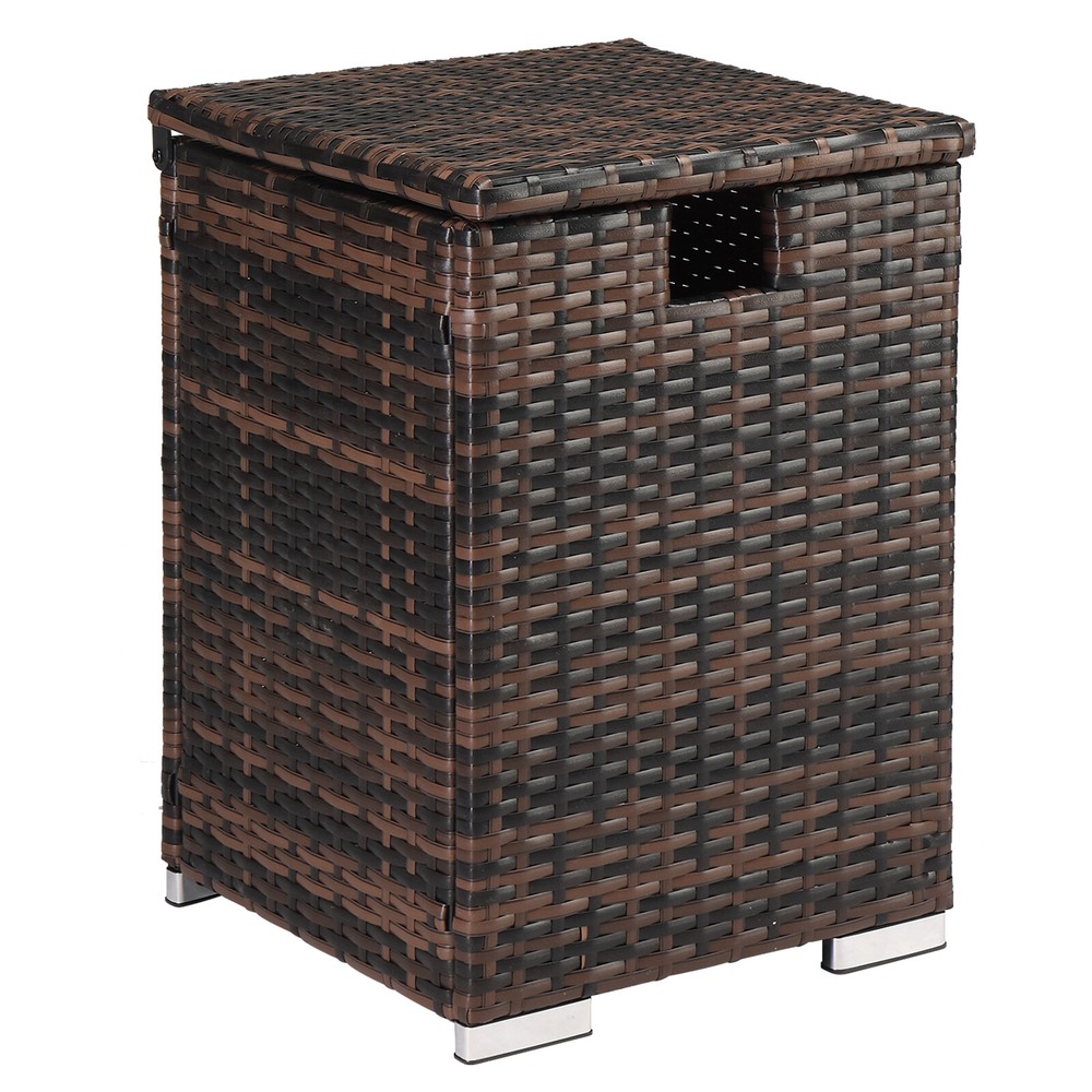 Gas Bottle Storage Table Iron Frame Rattan Side Table Brown Gradient 40x40x57cm