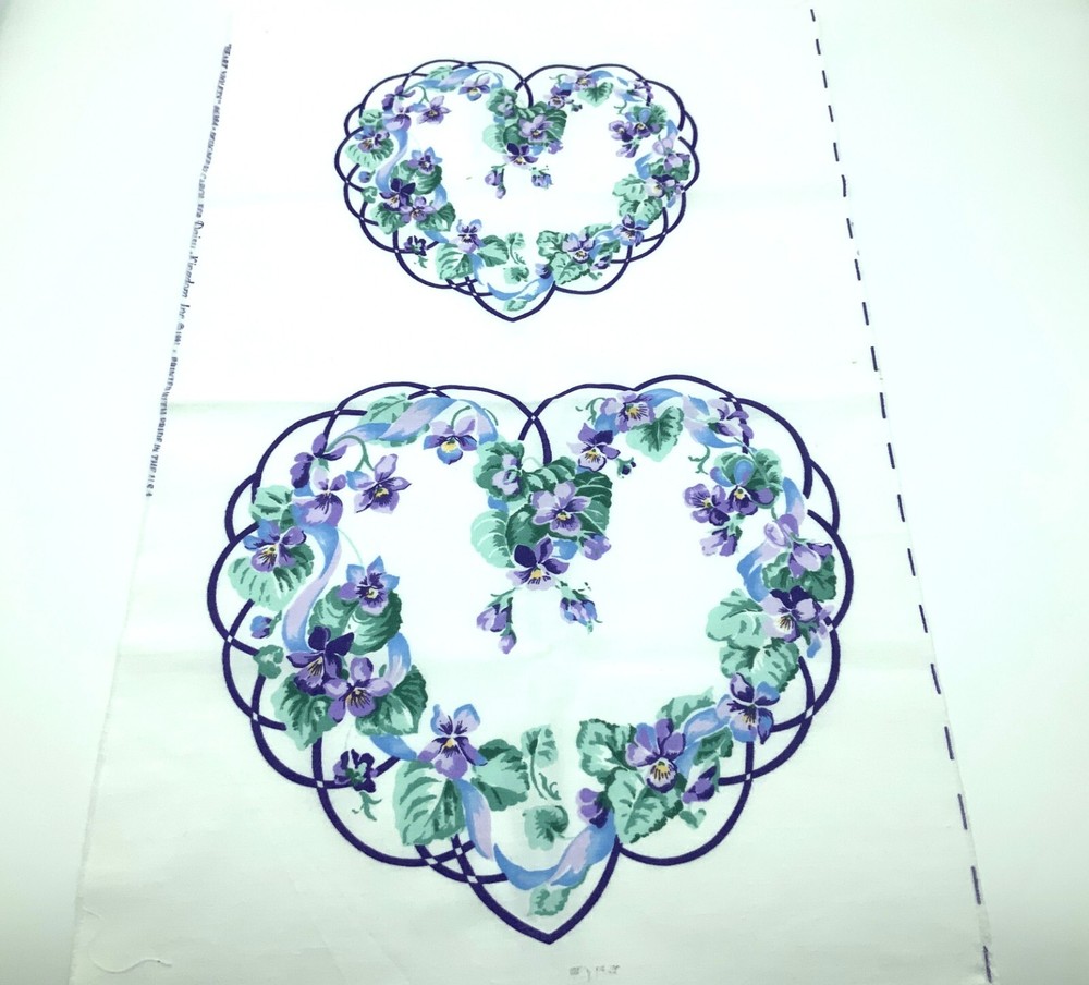 HEART VIOLETS Vintage (1993) Daisy Kingdom No-Sew Fabric Applique Panel #6384