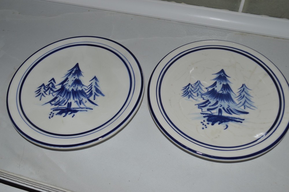 DANSK BISTRO Christmas Tree Pine Accent Plate Blue White 8 3/4