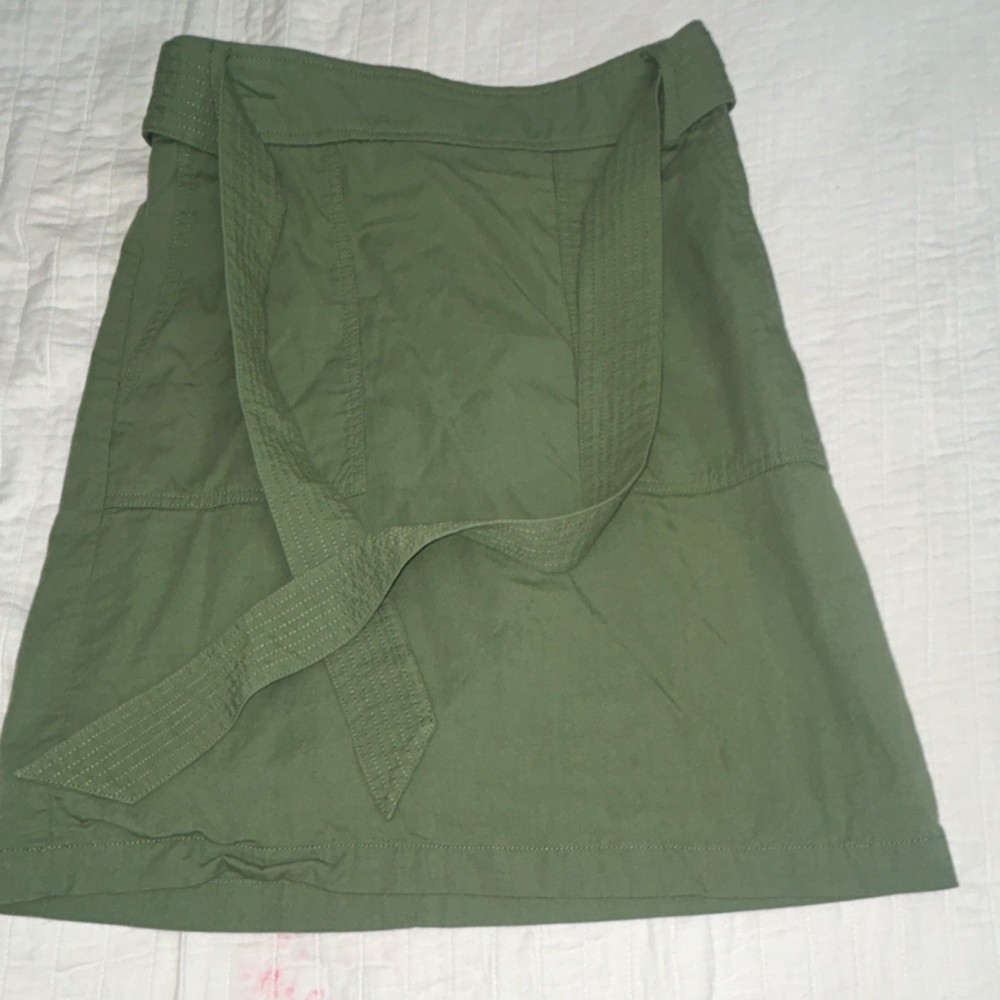 J.CREW Womens Green Solid Twill A-Line Knee Length Skirt Belt Pockets Size 2