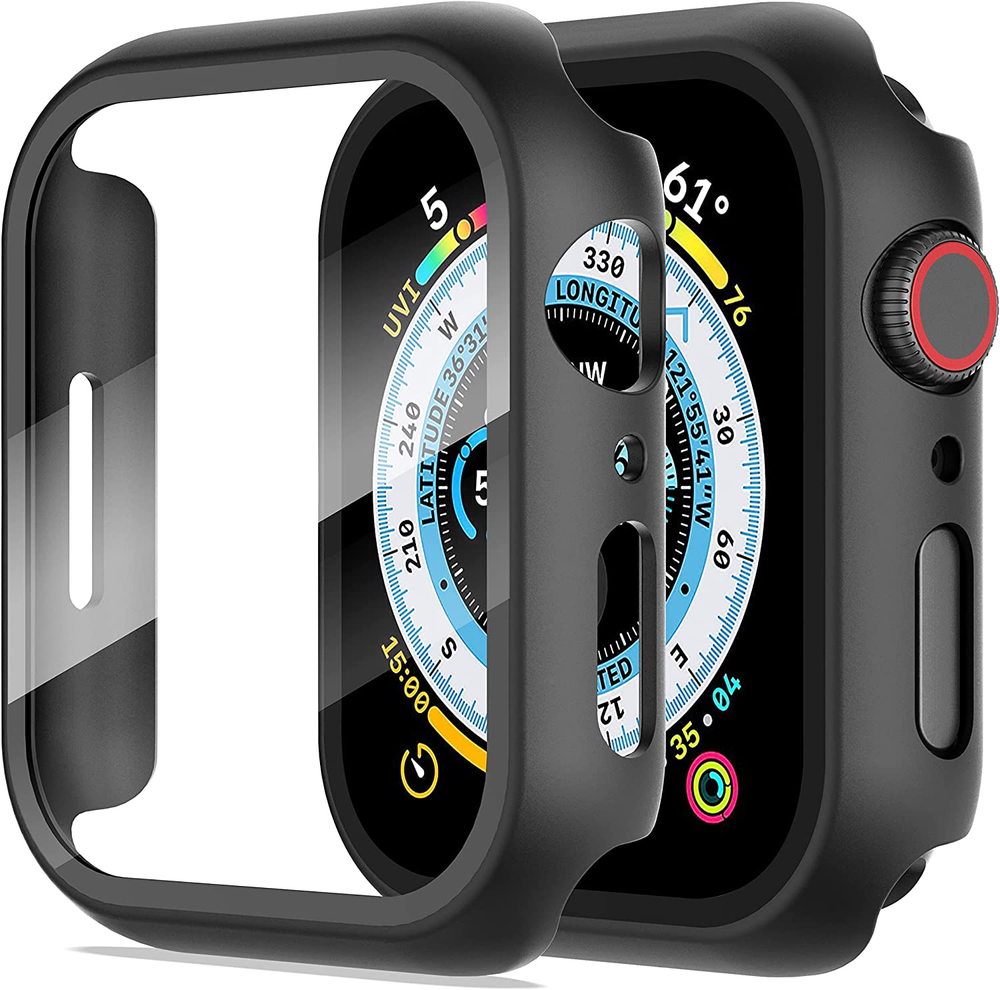 2-Pack Tempered Glass Screen Protector Cases for Apple Watch 44Mm, Ultra-Thin