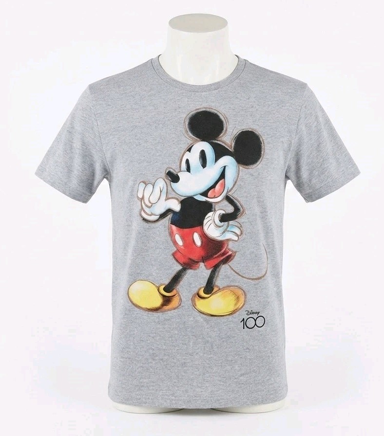 Disney Men's M Gray Mickey Mouse Graphic Print T-Shirt Disney 100 (260417-05)