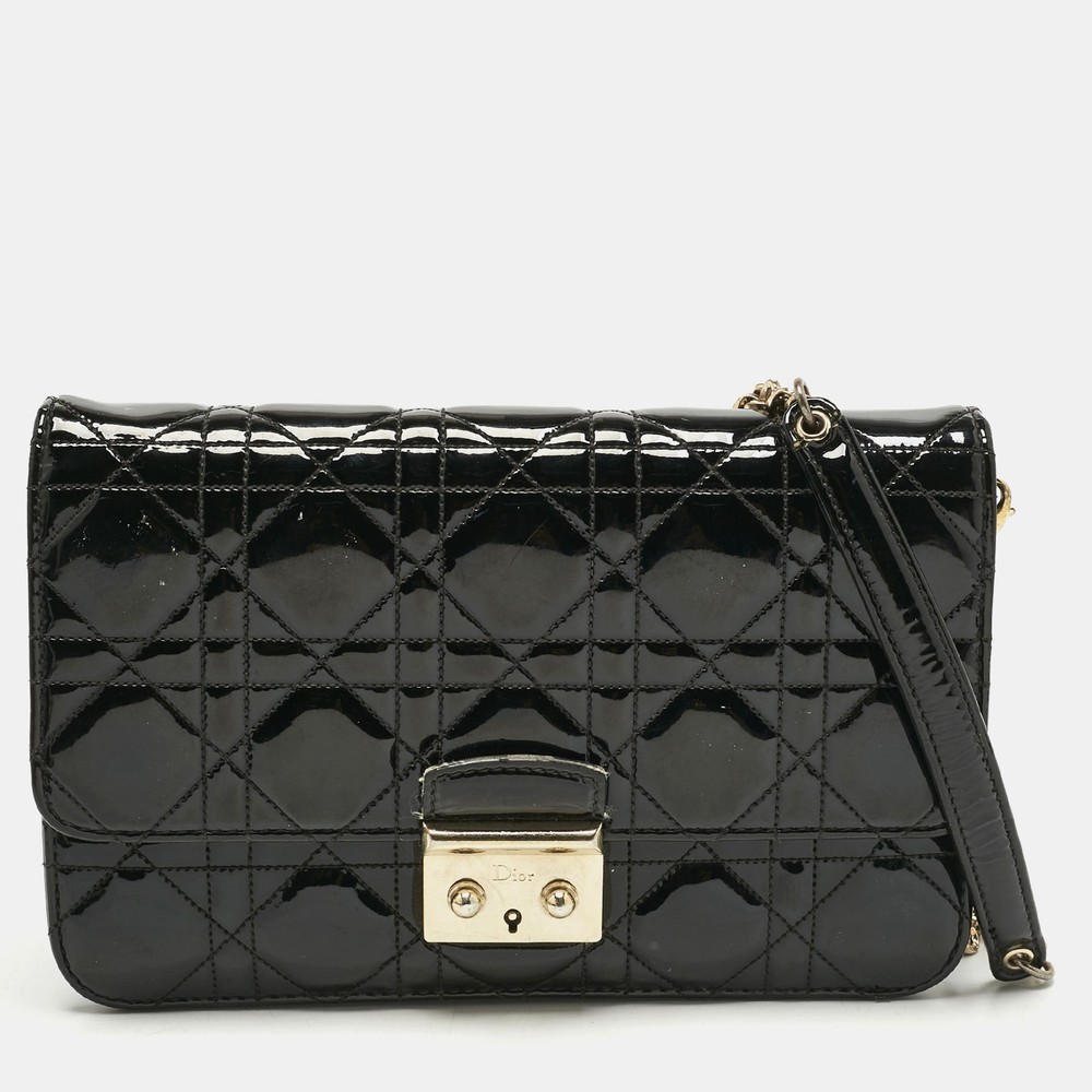 Dior Black Cannage Patent Leather Miss Dior WOC Chain Bag