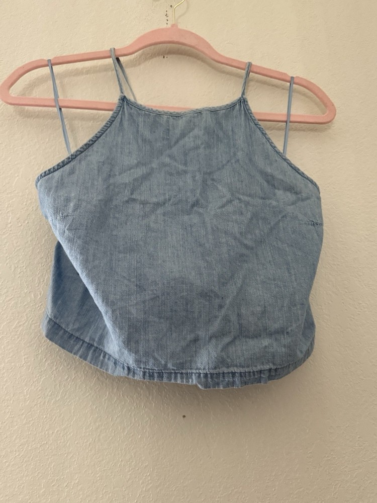 Hollister Women's Lightweight , Light Wash Denim Elastic Back Halter Top | Sz. L