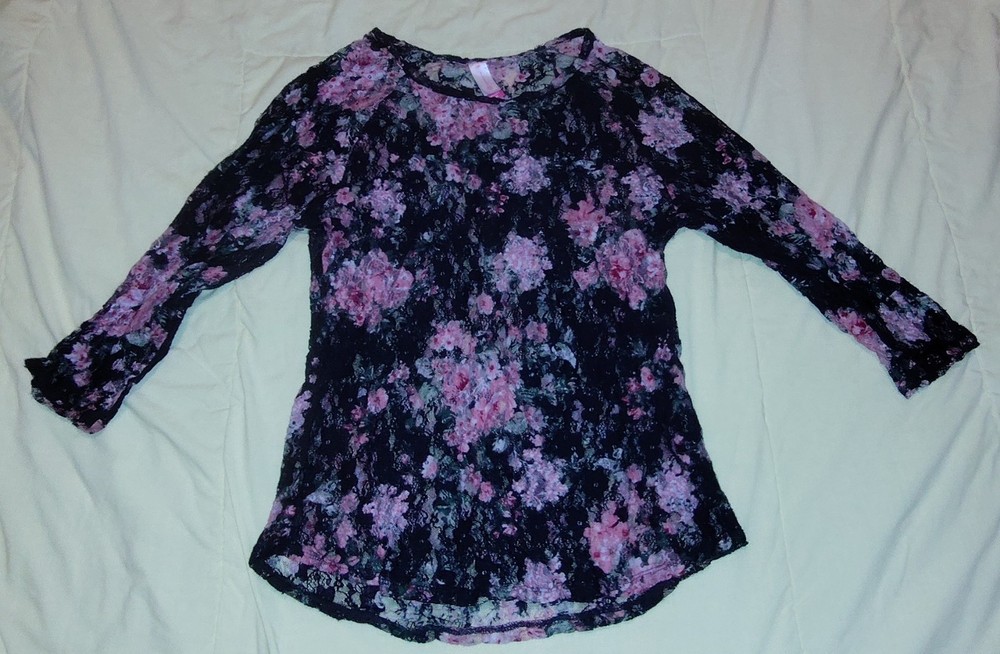 No Boundaries Black 3/4 Sleeve Floral Lace Top XXL (19)