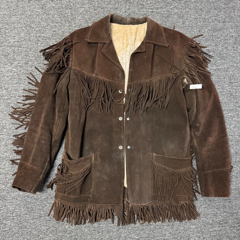Vintage 60s Fringe Western Suede Leather Rancher Schott Jacket Mens L Brown