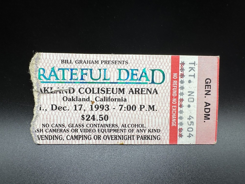 Grateful Dead Concert Ticket, Oakland Coliseum Arena, Dec. 17 1993