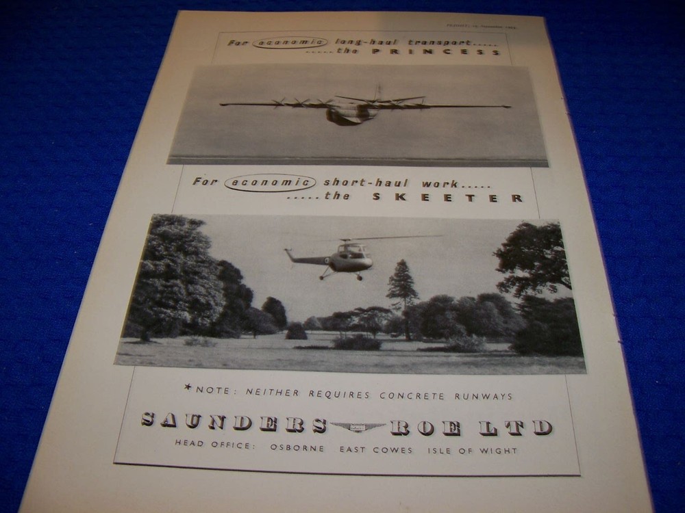 1953 Saunders-Roe Princess & Skeeter Long/Short Haul 1-Page Sales Ad 24mm