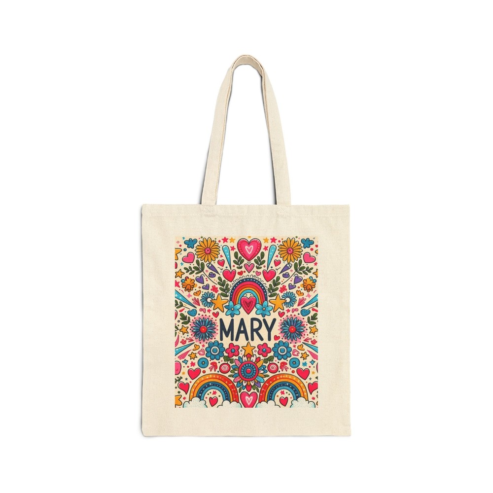 Personalized MARY Cotton Canvas Tote Bag with Bright Kitschy Design for Everyday Use