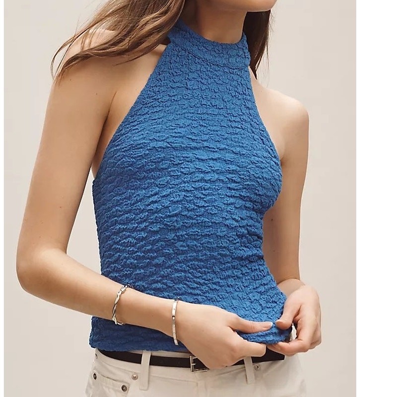 Maeve Anthropologie Women’s Large Tank Halter Top Sleeveless High Neck Textured
