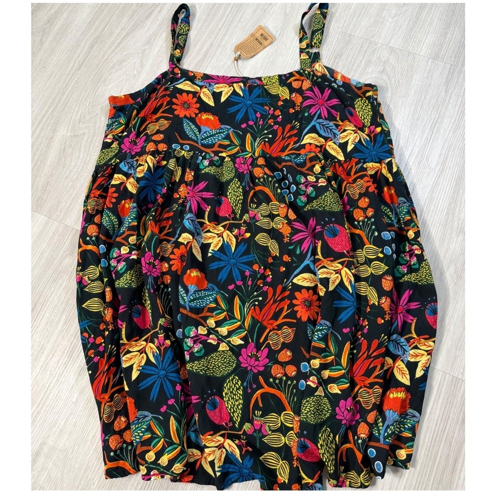 Natural Life Floral Boho Rayon Camisole Tank Top Black Multi Medium NWT