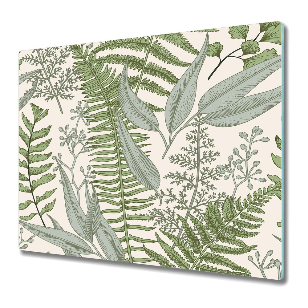 Glass Chopping Cutting Board Ferns composition green and beige 60x52