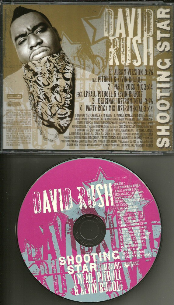 DAVID RUSH LMFAO & PITBULL Shooting Star MIX & 2 INSTRUMENTAL PROMO DJ CD single