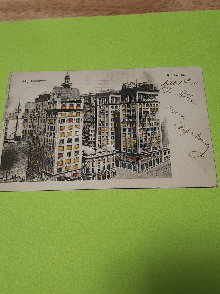 Vintage HOLD TO LIGHT St. Louis Skyscrapers Postcard Posted