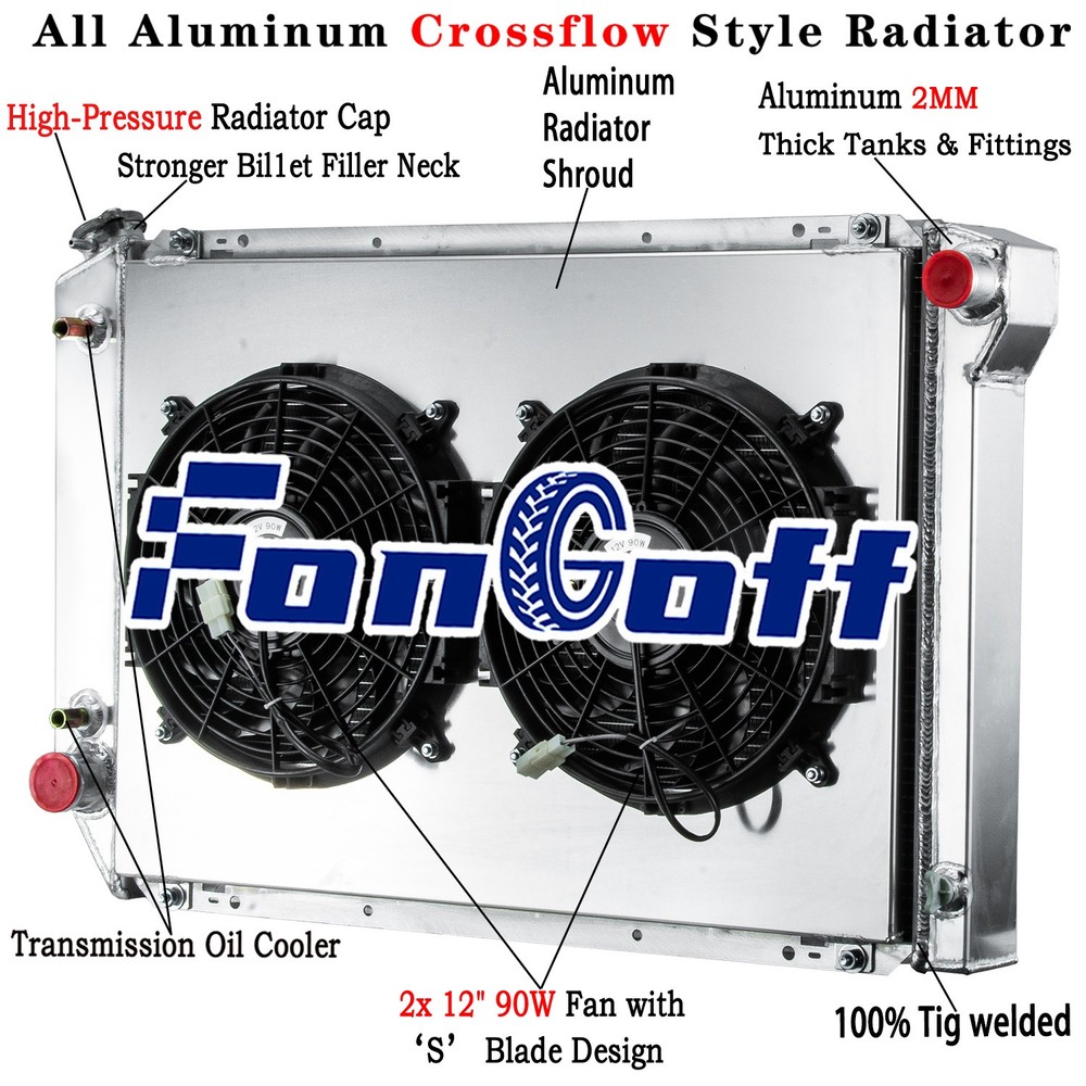 3 Row Radiator Shroud Fan For 1980-84 Ford F100 F150 F250 F350 Bronco 5.0L 5.8L