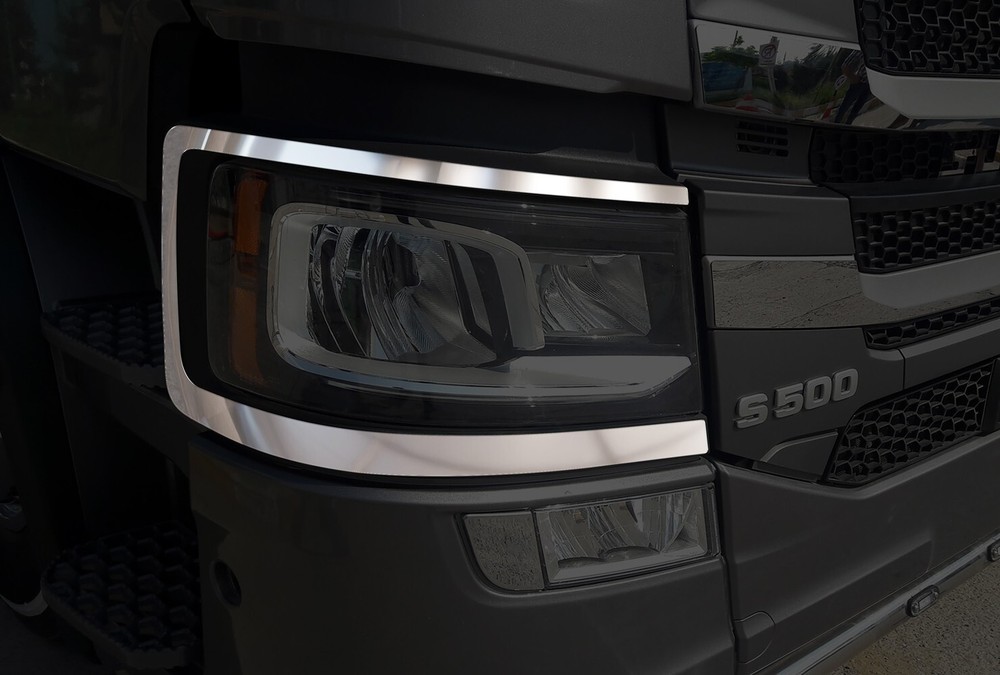 For Scania R/S Series 2017-Up Chrome Headlight Frame Trim Stainless Steel 2 Pcs