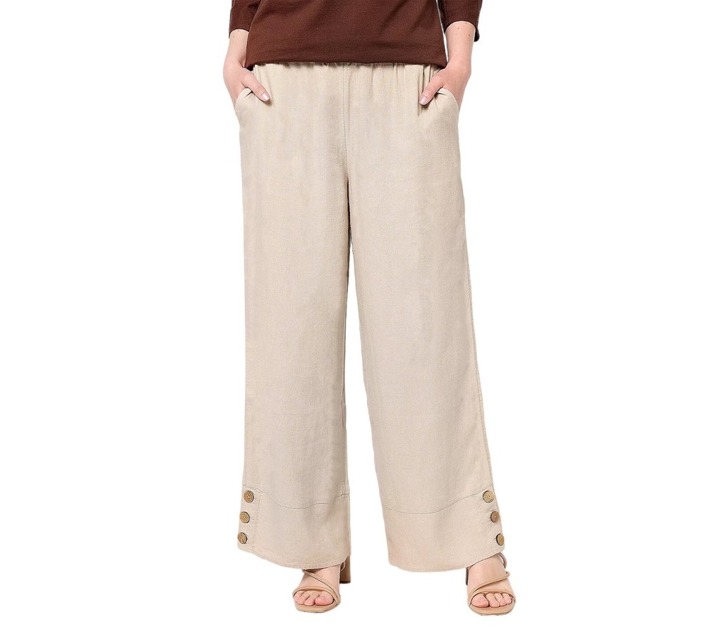 Denim & Co. Naturals Regular Linen Blend Side Button Ankle Pants Khaki XS A50090