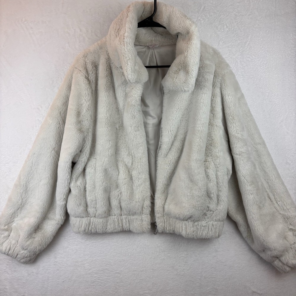 No Boundaries Zip Up Faux Fur Jacket Women's XXXL (21) Cream Lined Long Sleeve