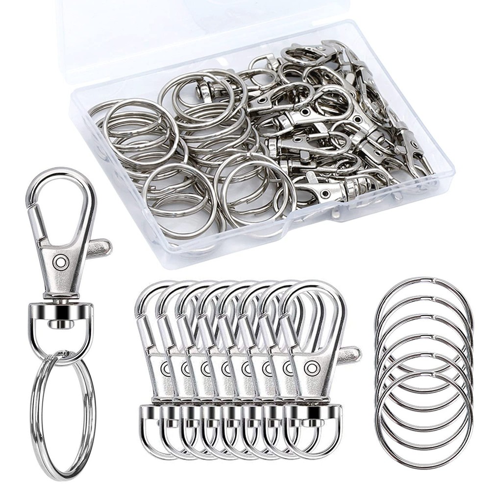 50PCS Premium Swivel Snap Hooks with Key Rings, Metal Swivel Lobster Claw Cla...